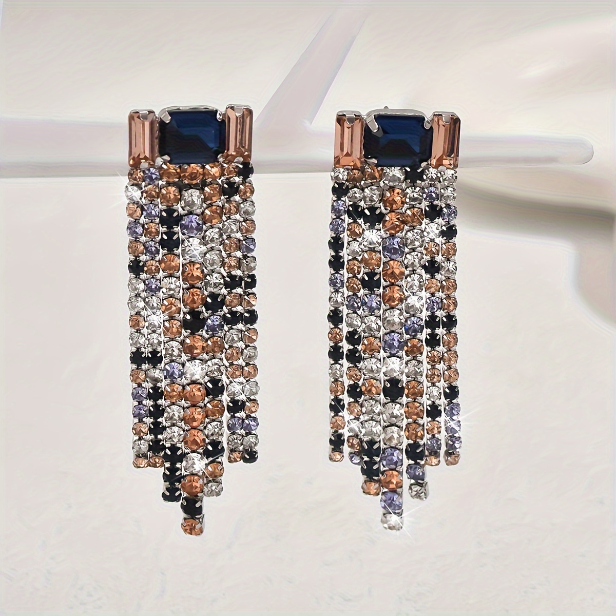 Sparkling Tassel Dangle Earrings with Rhinestones - Perfect for Weddings